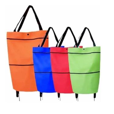 Imagem de Sacola Carrinho Dobravel Expansivel Com Rodinhas Multiuso Compacta Para Feira Mercado Compras Diarias Bolsa Pratica Port