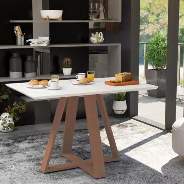 Imagem de Mesa de Jantar Retangular Manu Base Madeira Maciça 140x77cm - Branca