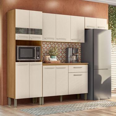 Imagem de Armário de Cozinha com Balcão Boreal 12 Portas 1 Gaveta com Vidro Freijó/Soft - Pnr Móveis
