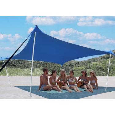 Imagem de BESTSET Proteção Solar para Barraca de Praia 3x3m UPF50+, à Prova de Vento, Estável, Pop-up, para Acampamento, Pesca, Diversão no Quintal ou Piqueniques, 4 Bastões