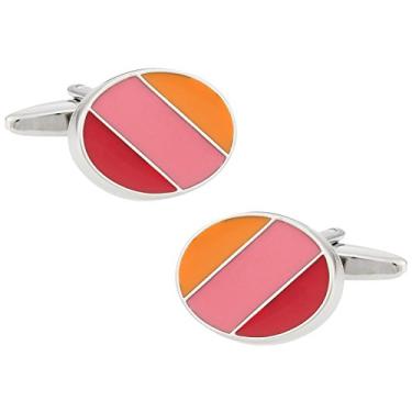Imagem de Abotoaduras ovais vermelhas com caixa de apresentação Cuff-Daddy esmalte elegante laranja, rosa, rosa