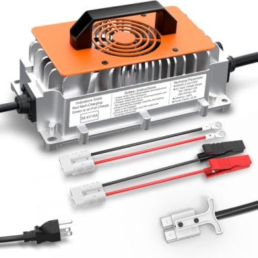 Imagem de 58,4 V 18 A LiFePO4 Carregador de bateria de fosfato de ferro de lítio 48 V Carregador inteligente de parada automática com clipe jacaré, conector Anderson