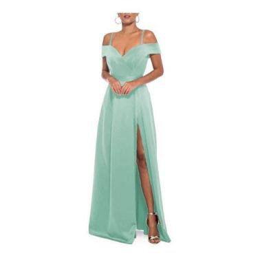 Imagem de Vestido Feminino Longo Para Madrinha De Casamento Com Fenda - Casual D