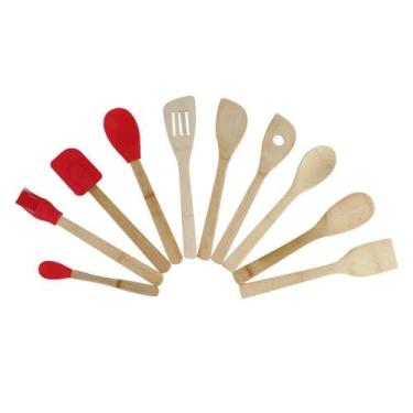 Imagem de Kit de Utensílios Bambu Vermelho com 10 Peças - A/CASA - ACASA
