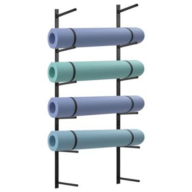 Imagem de Retyion Suporte preto para tapete de ioga, suporte de armazenamento de parede com 6 prateleiras para rolos de espuma, skates, pranchas de esqui - 100 cm C x 22 cm L x 3 cm P