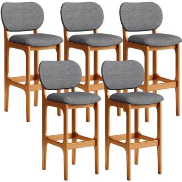 Imagem de Kit 5 Banquetas Alta Cozinha Betta L02 Imbuia Cinza Escuro