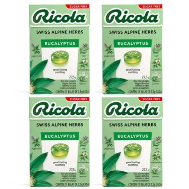Imagem de Kit 4 Bala Importada Eucalyptus Ricola Zero Açúcar 28G Suíça - Barkley