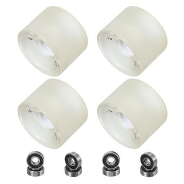 Imagem de PATIKIL Rodas de skate de 70 mm, 1 conjunto de rodas de rua de dureza 78A PU Flash Cruiser de alta elasticidade com rolamentos 608RS para substituição de skates, branco transparente