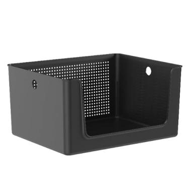 Imagem de Caixa Cesto Flow Com Abertura Frontal 16 Litros Armazenamento Organizador Empilhável Cozinha Lavanderia (PRETO)