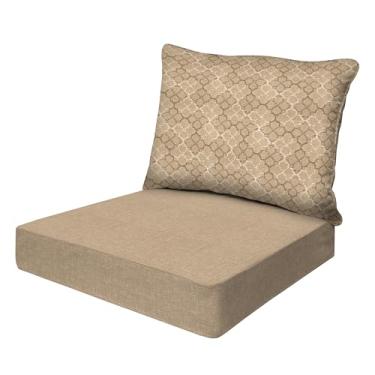 Imagem de Honeycomb Essentials Almofada de assento profundo para ambientes externos, 61 cm x 61 cm, almofada para cadeira de pátio em amêndoa