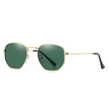 Imagem de Óculos De Sol Clássico Retro Hexágono Metal Frame Com Proteção Uv400 Verde