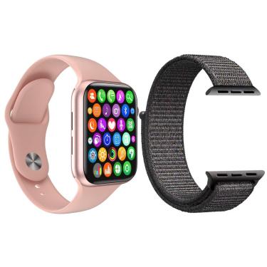 Imagem de Kit 1 Smartwatch9 Lite Rosa + 1 Pulseira Extra Nylon Cinza