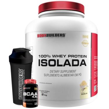 Imagem de Kit 100% Whey Protein Isolada 2kg + BCAA 4,5g 100g + Coqueteleira - Bodybuilders (Médio, Baunilha)