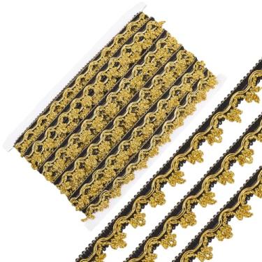 Imagem de GORGECRAFT Fita de renda metálica de 24 metros, acabamento decorativo, dourado, preto, glitter, flor, borda ondulada, aplique de tecido bordado floral para costura, cortina de casamento