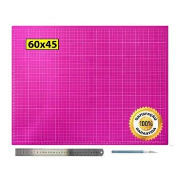 Imagem de Base Corte 60 Rosa Régua Inox 30cm Caneta Estilete Precisão - De Acord