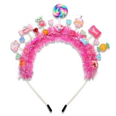 Imagem de Faixa de cabeça de pirulito doce de pirulito de cristal colorido pirulito doce doce sorvete bolo sobremesa faixa de cabelo divertida, acessórios de cabelo fofos para aniversário, Halloween, Natal