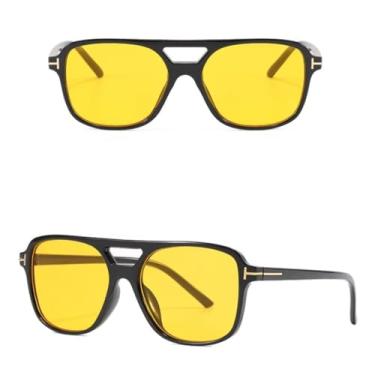 Imagem de Óculos de Sol Estilo Retrô Unissex Modelo Aviador - Ideal para o uso noturno e dias nublados - Proteção Uv400 (Preto-Amarelo)