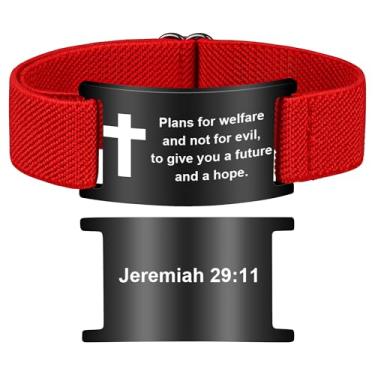 Imagem de Pmormyy Pulseira de cruz com versículo bíblico para mulheres e homens, pulseira ajustável de presente de Jesus é rei cristão WWJD, One Size, Aço inoxidável, Sem Pedra Preciosa