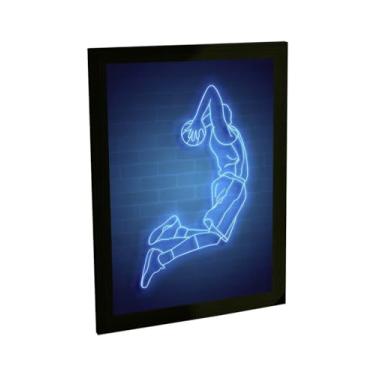 Imagem de Quadro Decorativo Basquete Enterrada Ilustração Azul Decoração Poster Quarto Sala