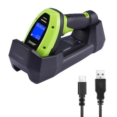 Imagem de JRHC Scanner de código de barras sem fio, scanner automático de código de barras 1D 2D com tela de exibição de 4 cm, leitor de código de barras recarregável com dongle sem fio de 2,4 G, suporte