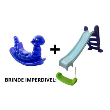 Imagem de Kit gangorra nhoca azul que suporta até 50 kg + 1 escorregador médio c