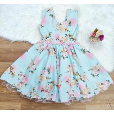 Imagem de vestido de festa infantil verde tiffany floral rosas - giovanella, Ver