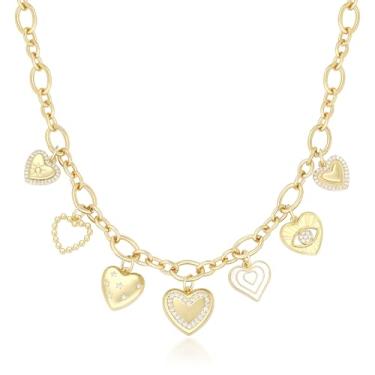 Imagem de BONJOULRY Colar com pingente feminino dourado olho turco sol lua flor pingente colar delicado clipe de papel vintage sorte amuleto gargantilha colares joias celestiais presente, Latão, Sem Pedra