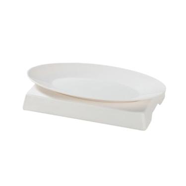 Imagem de Prato de peixe esmaltado de cor sólida estilo nórdico imitação de porcelana com suporte inferior oval espesso - placa de 44,5 cm + suporte inferior [branco]