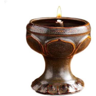 Imagem de Lâmpada De óleo Cerâmico Lâmpada De Manteiga Lâmpada Longa E Brilhante Assento De Lâmpada Antiga Lâmpada De Buda Doméstico Buda Para A Lâmpada Retro Para Buda Incenso Lâmpada , C