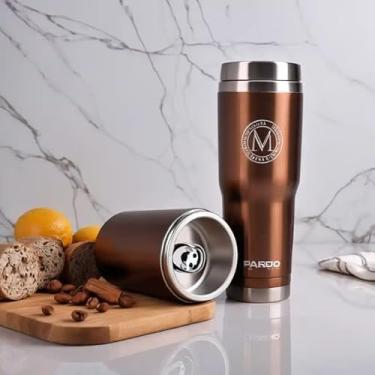 Imagem de Copo Térmico Parede Dupla em Aço Inox Marrom 350ml com Tampa Rosqueável - Estilo Com Logo