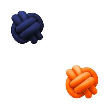 Imagem de Almofadas De Nó 28cm x 28cm Lindas Decorativas Sala Sofá Cama Cores (AZUL MARINHO E LARANJA)