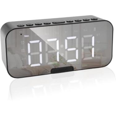 Imagem de Relógio Despertador Digital Espelhado Bluetooth 5.0 com Caixa de Som 3W, Rádio FM, Duplo Alarme, Entrada USB e Viva-Voz – Design Moderno e Portátil (Preto)