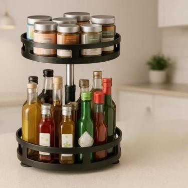 Imagem de Organizador Giratório 360° de 2 Níveis, Preto, para Temperos e Condimentos, Ideal para Cozinha, Banheiro e Escritório