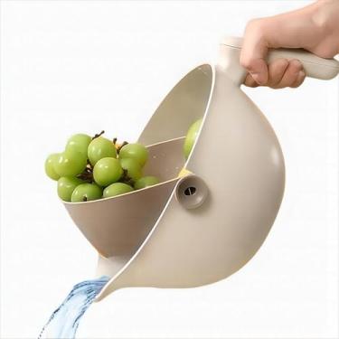 Imagem de Elite Aiwei Escorredor de cozinha 2 em 1 cesta de lavagem rotativa com alça para espaguete de frutas, legumes, macarrão, tigela de drenagem dupla, pode ser lavada na lava-louças - coadores e