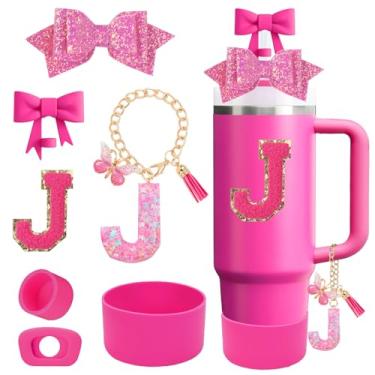 Imagem de QUNNDY Conjunto de acessórios para copo Stanley Cup 850.5 g 1,134.0 g copo com alça, incluindo tampa de cobertura de palha de laço, decoração de arco de palha, bota, tampa à prova de derramamento