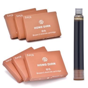 Imagem de Asvine Cartuchos de tinta para caneta-tinteiro Hongdian, cor marrom, conjunto de 30 cartuchos de tinta de recarga, diâmetro de furo de 3,4 mm