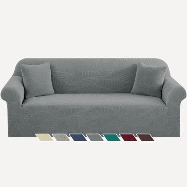 Imagem de YEMYHOM Capa de sofá com design jacquard de alta elasticidade extra grande, à prova de gatos, superdimensionada, antiderrapante, mágico, elástico, protetor de móveis (GG, folha de begônia, cinza