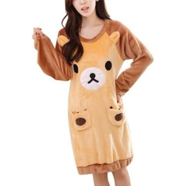 Imagem de 2020 Vestido De Noite De Inverno Flnel Mulheres Plus Size Camisola Quente Solta Bonito Impressão Sleepshirts Manga Longa Homewear Camisola, Color 2, hXL