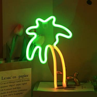 Imagem de HULIN Sinais de néon de guitarra, luz de néon, luzes de néon, arte de parede, luz noturna neon para quarto, bar, festa de aniversário, sala de estar, festival, decoração de quarto infantil (coqueiro