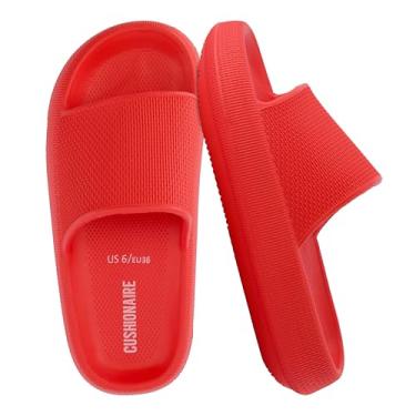 Imagem de CUSHIONAIRE Pantufas femininas Feather EVA – Chinelos femininos confortáveis, sapatos de banho internos e externos, chinelos essenciais para praia, Vermelho, 36