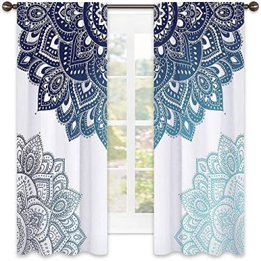 Imagem de Cortinas blackout com bolso de haste para quarto flora, design mandala, ilustração ornamental de cores vibrantes, para sala de estar ou quarto, L 182 x C 182 cm azul