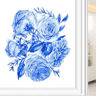 Imagem de Película de janela de privacidade de flores, textura de estilo floral, filme de vidro para sala de estar e escritório em casa, L90 x C 190 cm