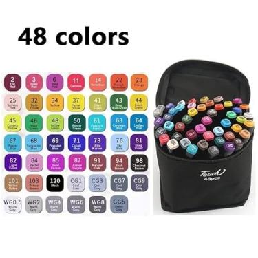 Imagem de Conjunto de Canetinhas Profissionais com Pontas Duplas 24, 36, 48, 60, 80,120 Cores Vivas para Colorir e Criar (48)