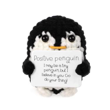 Imagem de BOXOB Mini Pinguim Engraçado E Positivo, Brinquedo De Tricô Fofo 6,6 Cm Com Cartão, Boneco Crochê, Presente Animador Para Família, Amigos, Decoração Festa Incentivo (Preto)