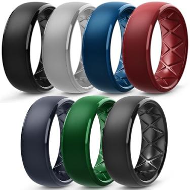 Imagem de Egnaro Anéis de casamento masculinos de silicone: 1/4/6/7 multipack de alianças de casamento de borracha com arco interno design ergonômico respirável para academia/exterior/presente, 10(19.8mm