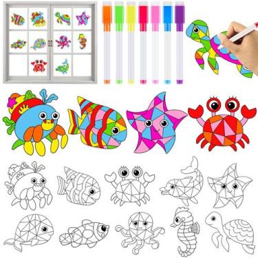 Imagem de Kit de artesanato Qyeahkj Ocean Animals Suncatchers com marcadores, 30