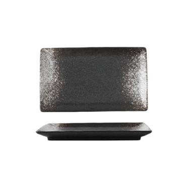 Imagem de Prato de sushi retangular de cerâmica minimalista japonês requintado de alta temperatura para hotel - floco de neve branco