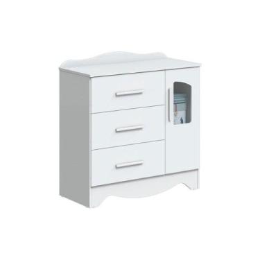 Imagem de Cômoda Infantil Lisi Plus c/ 1 Porta Cristal e 4 Gavetas Branco - Pero