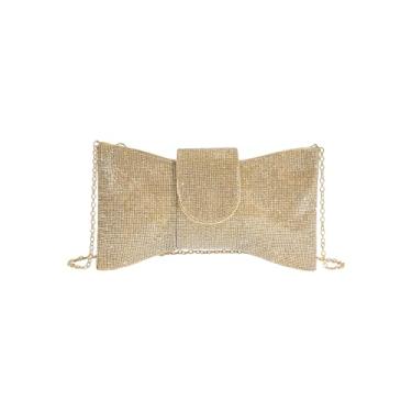 Imagem de MakeMeChic Bolsas femininas de ombro com strass com purpurina, alça única, bolsa clutch para festa à noite, Dourado, Small, Macio
