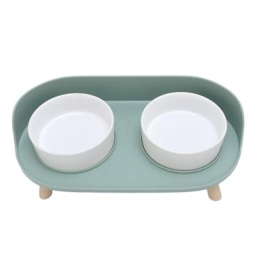 Imagem de Tigelas de gato de cerâmica elevadas com suporte cervical proteção contra respingos de alimentos para animais de estimação Pet Food Water Bowl Conjunto de gato elevado conjunto